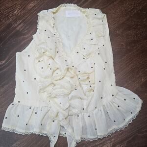 Vintage AVIVA Butter Yellow Ruffle Polka Dot Coquette Cottagecore Blouse